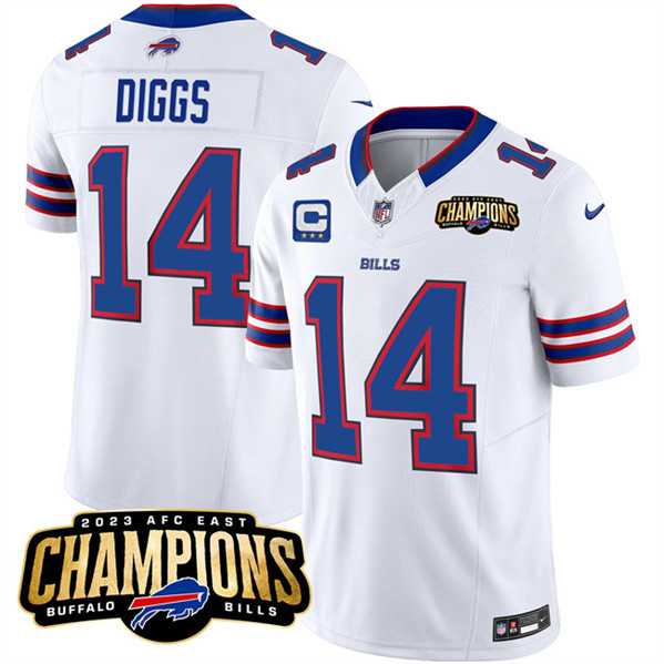 Men & Women & Youth Buffalo Bills #14 Stefon Diggs White 2023 F.U.S.E. AFC East Champions With 3-star C Ptach Stitched Jersey
